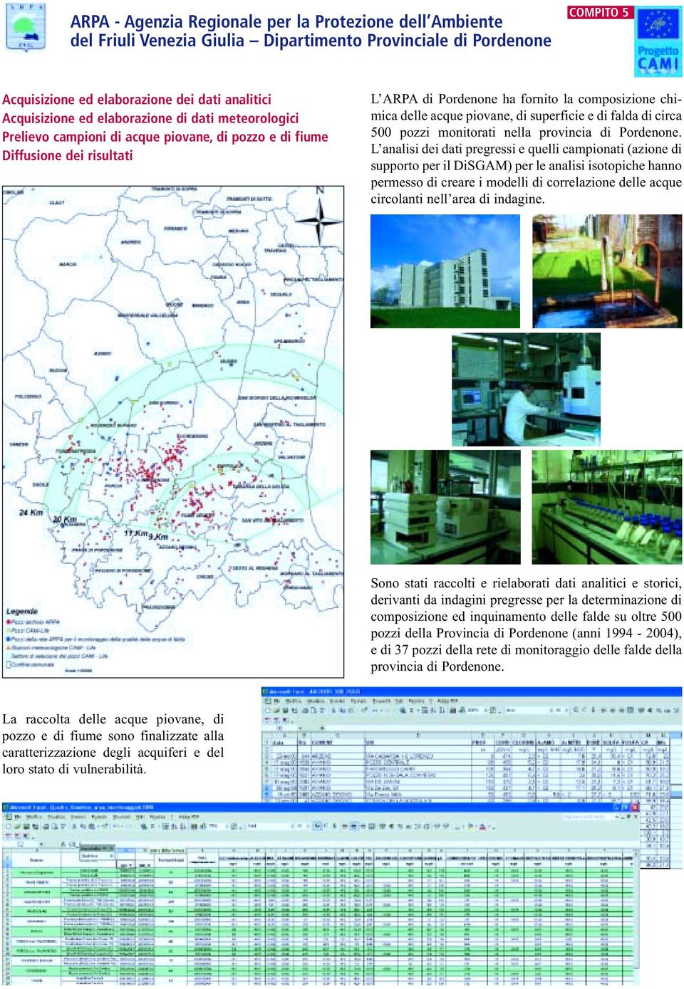 superficie e di falda di circa 500 pozzi monitorati nella provincia di Pordenone.
