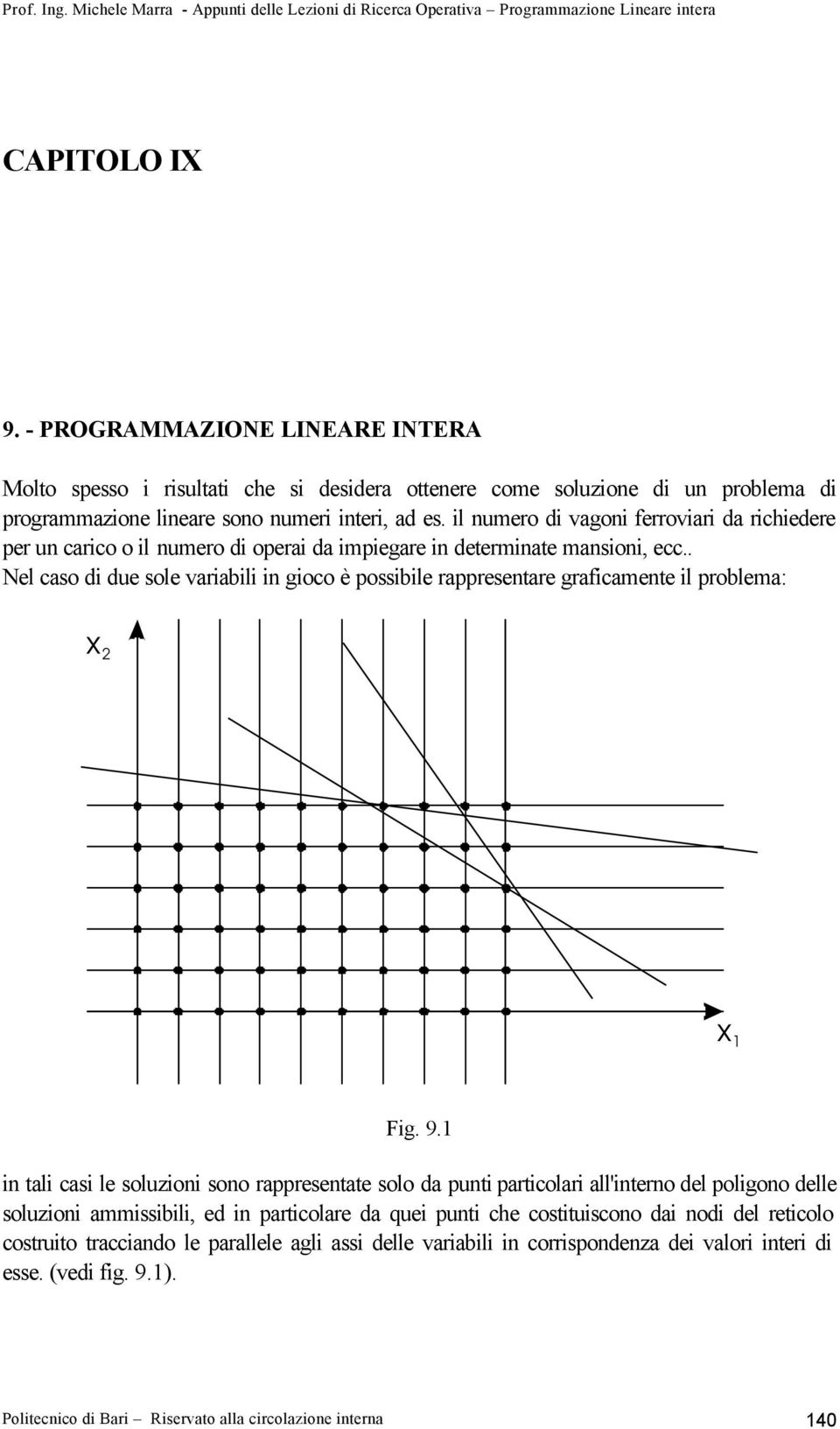 . Nel caso di due sole variabili in gioco è possibile rappresentare graficamente il problema: x 2 x 1 Fig. 9.