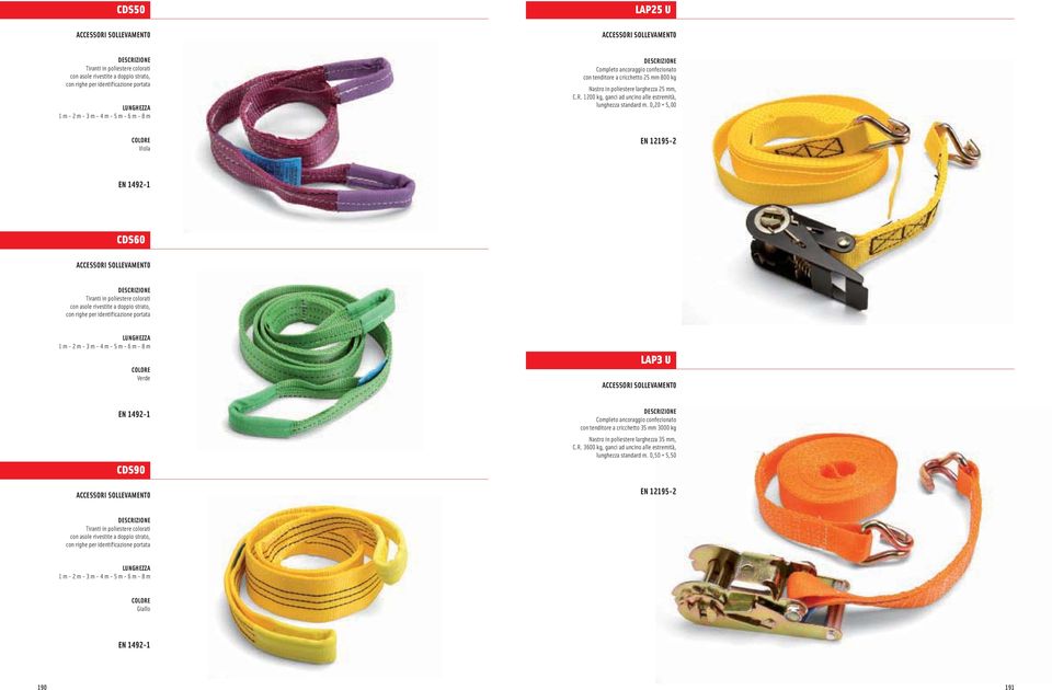 0,20 + 5,00 COLORE Viola EN 12195-2 EN 1492-1 CDS60 Tiranti in poliestere colorati con asole rivestite a doppio strato, con righe per identificazione portata LUNGHEZZA 1 m - 2 m - 3 m - 4 m - 5 m - 6