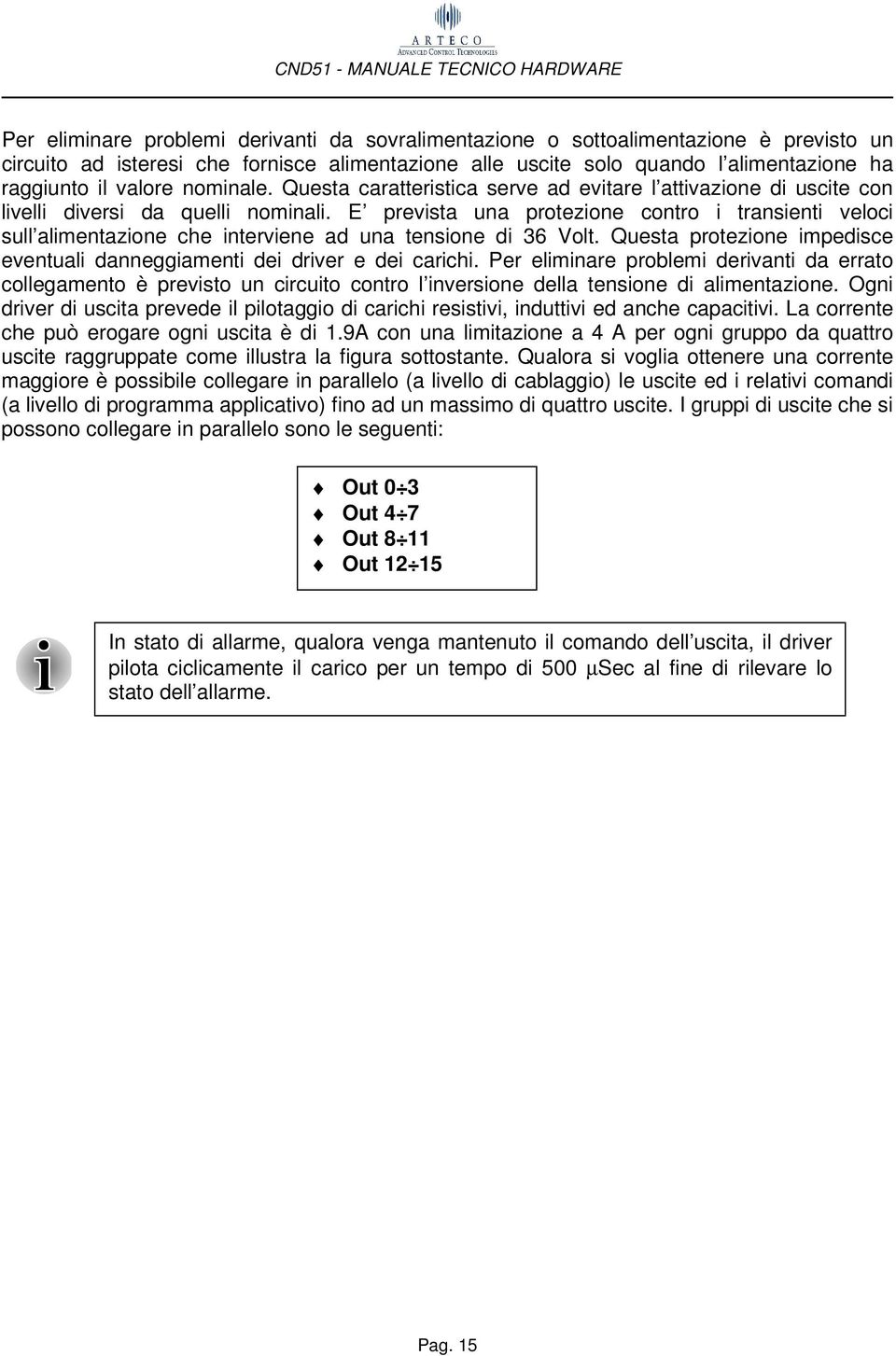 E prevista una protezione contro i transienti veloci sull alimentazione che interviene ad una tensione di 36 Volt. Questa protezione impedisce eventuali danneggiamenti dei driver e dei carichi.