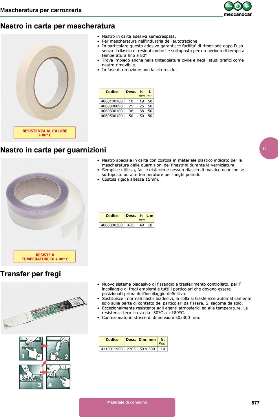 Trova impiego anche nella tinteggiatura civile e negl i studi grafici come nastro rimovibile. In fase di rimozione non lascia residui. Codice Desc.