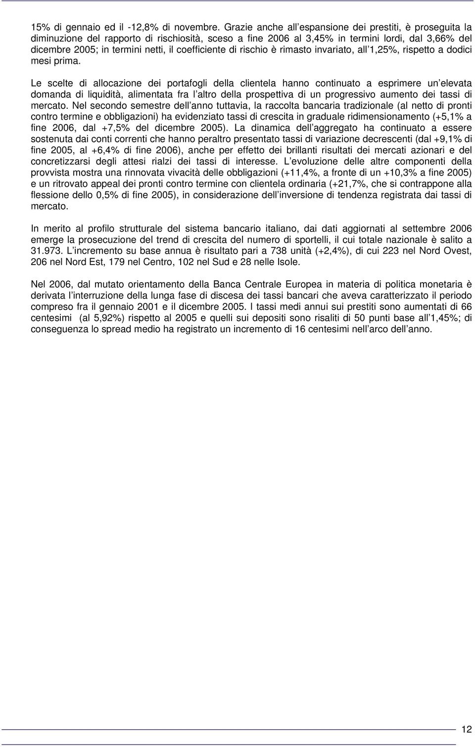 coefficiente di rischio è rimasto invariato, all 1,25%, rispetto a dodici mesi prima.