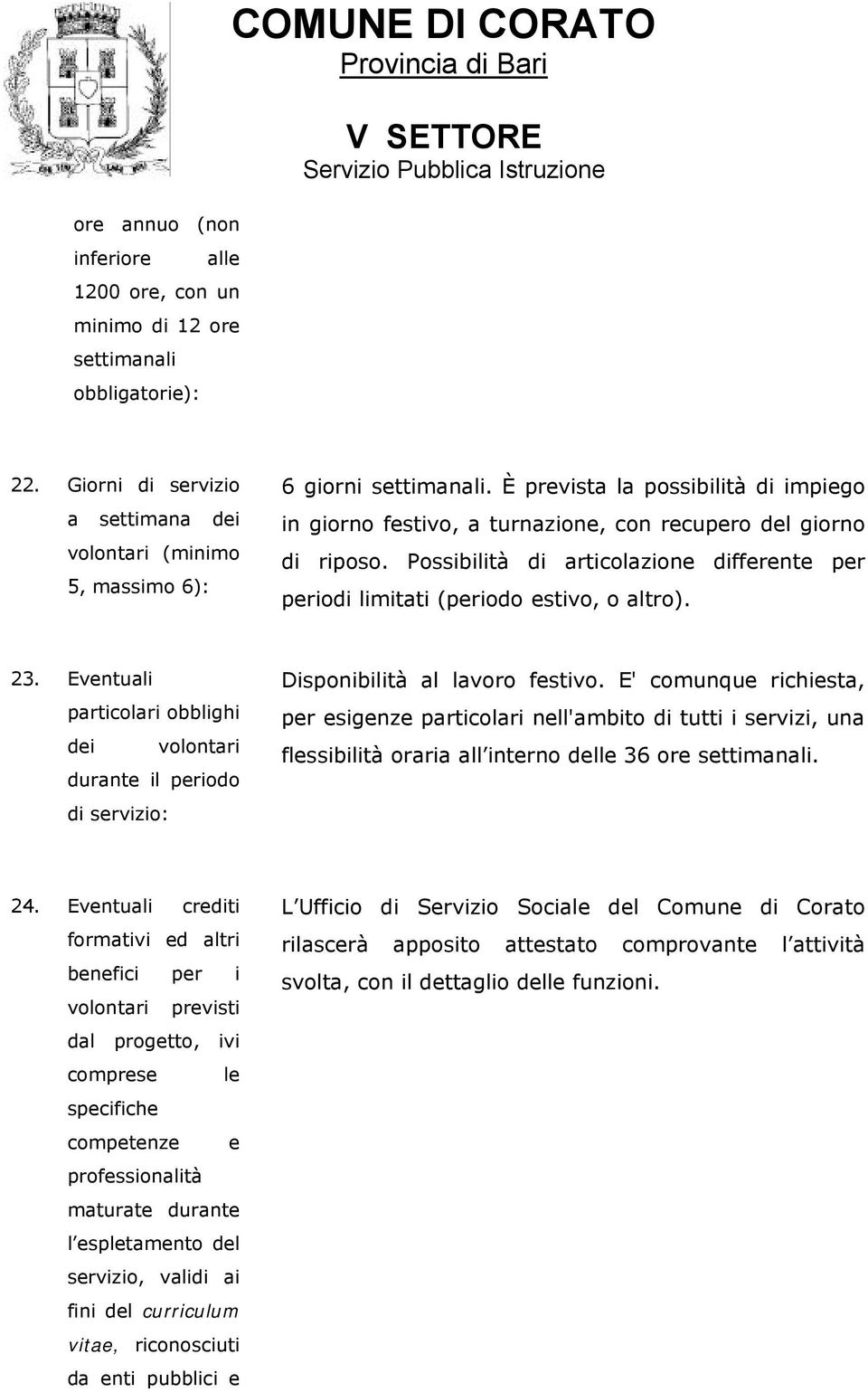 Possibilità di articolazione differente per periodi limitati (periodo estivo, o altro). 23.