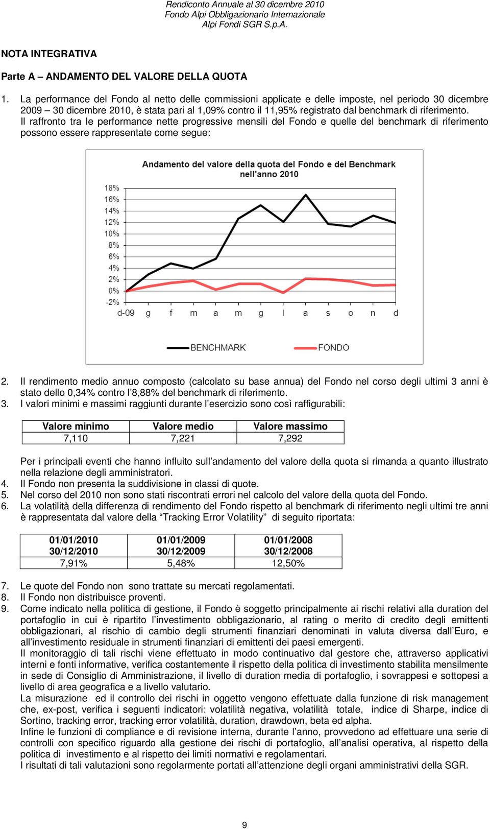 riferimento. Il raffronto tra le performance nette progressive mensili del Fondo e quelle del benchmark di riferimento possono essere rappresentate come segue: 2.