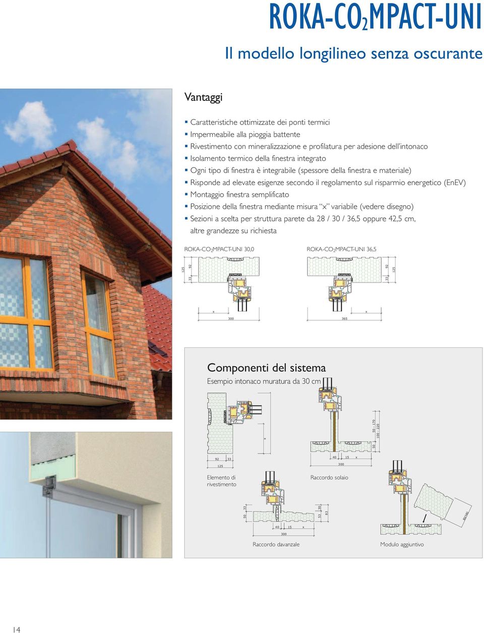 Caratteristiche ottimizzate dei ponti termici Impermeabile alla pioggia battente Rivestimento con mineralizzazione e profilatura per adesione dell intonaco Isolamento termico della finestra integrato