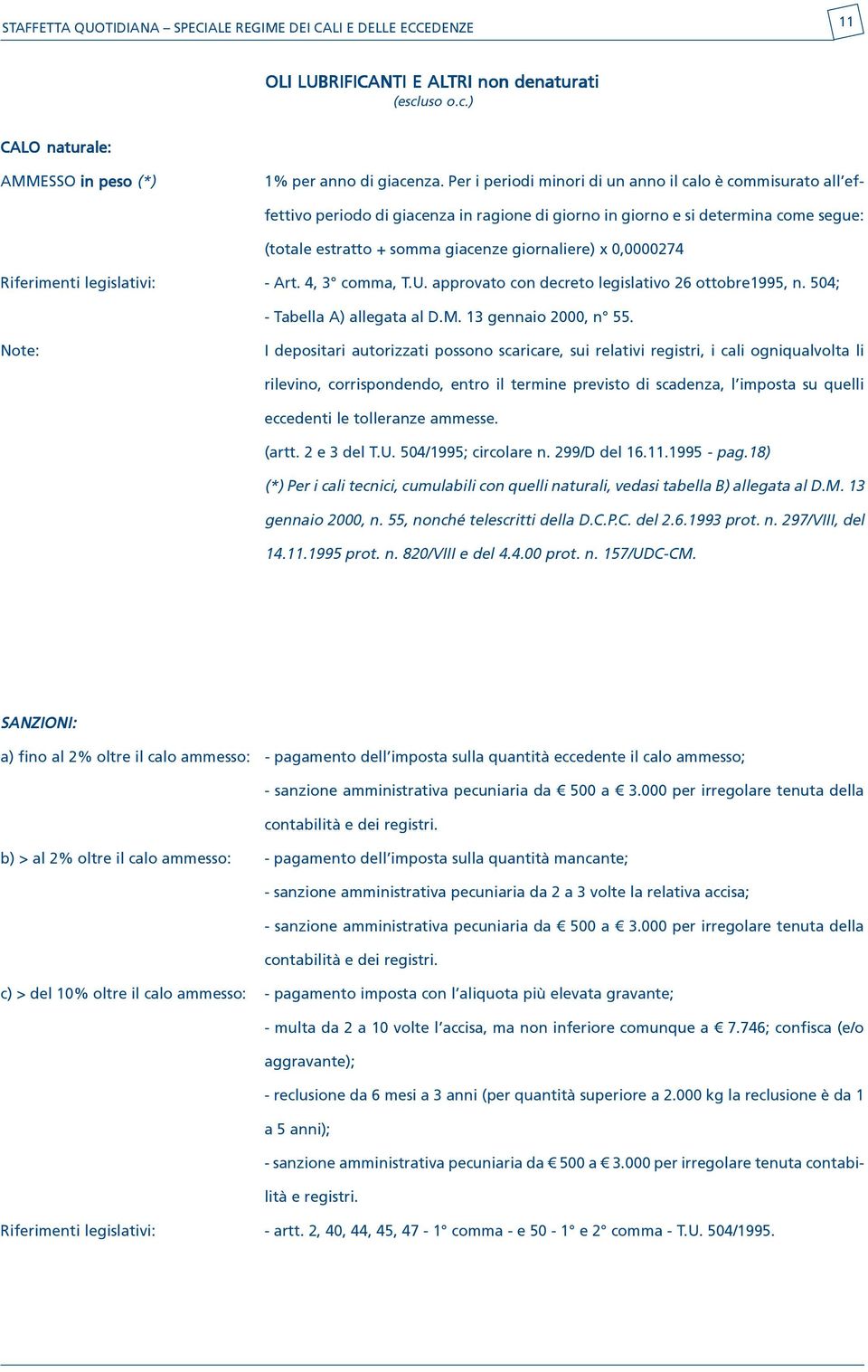 approvato con decreto legislativo 26 ottobre1995, n. 504; - Tabella A) allegata al D.M. 13 gennaio 2000, n 55.