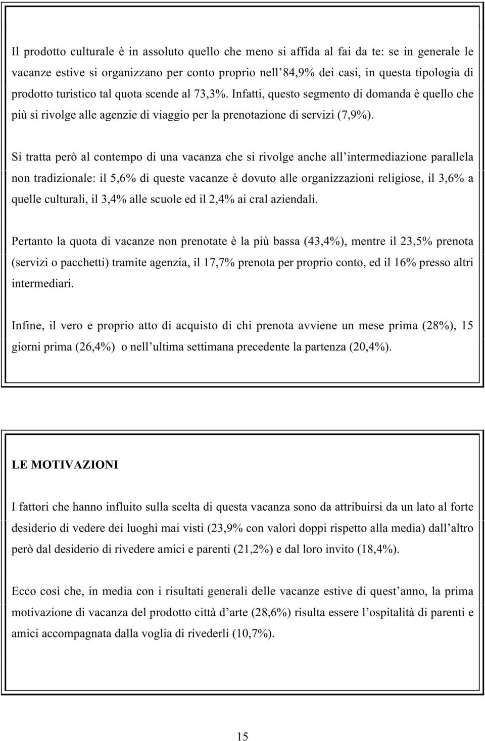 Si tratta però al contempo di una vacanza che si rivolge anche all intermediazione parallela non tradizionale: il 5,6% di queste vacanze è dovuto alle organizzazioni religiose, il 3,6% a quelle