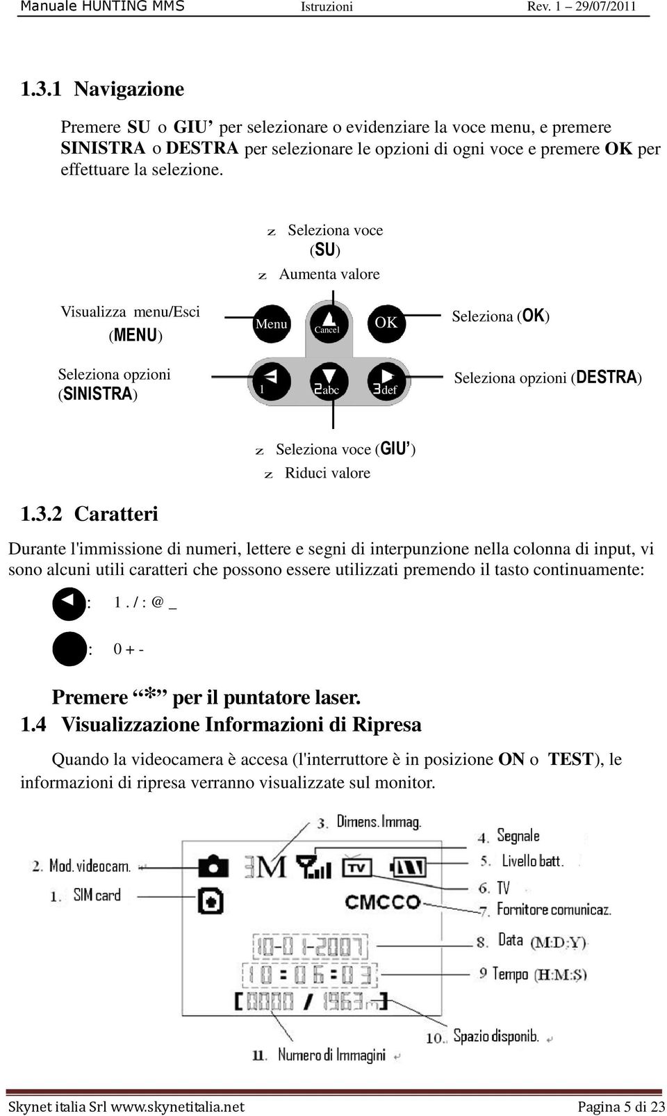 ef Seleziona (OK) Seleziona opzioni (DESTRA) 1.3.