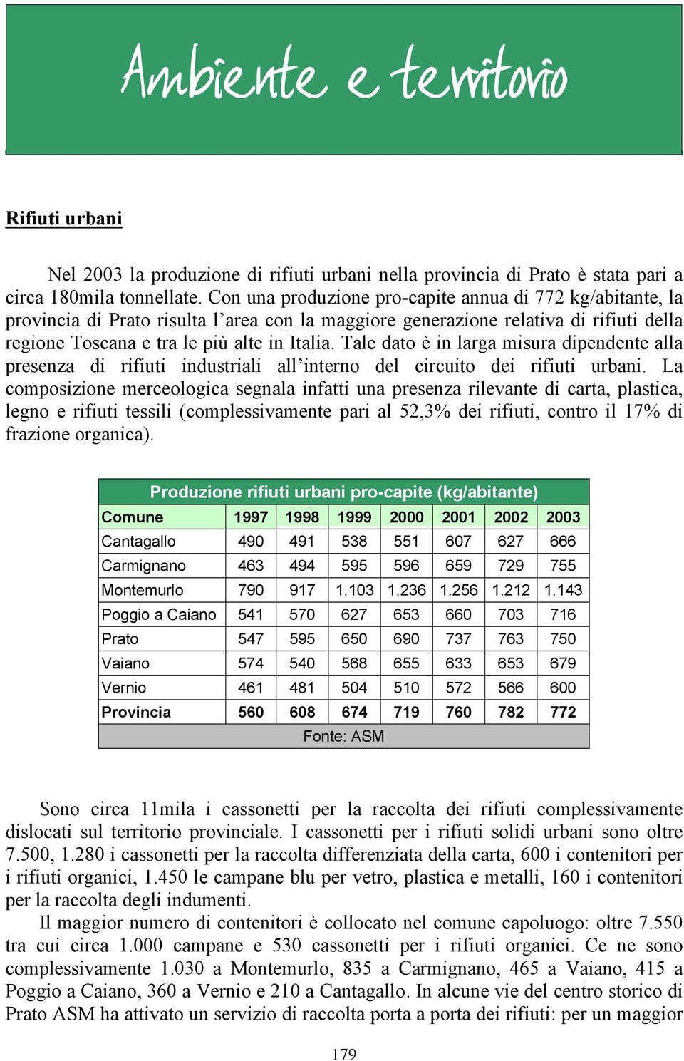 Tale dato è in larga misura dipendente alla presenza di rifiuti industriali all interno del circuito dei rifiuti urbani.