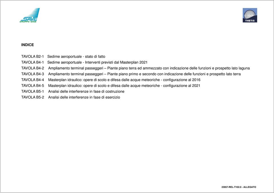 funzioni e prospetto lato terra TAVOLA B4-4 Masterplan idraulico: opere di scolo e difesa dalle acque meteoriche - configurazione al 2016 TAVOLA B4-5 Masterplan idraulico: opere di