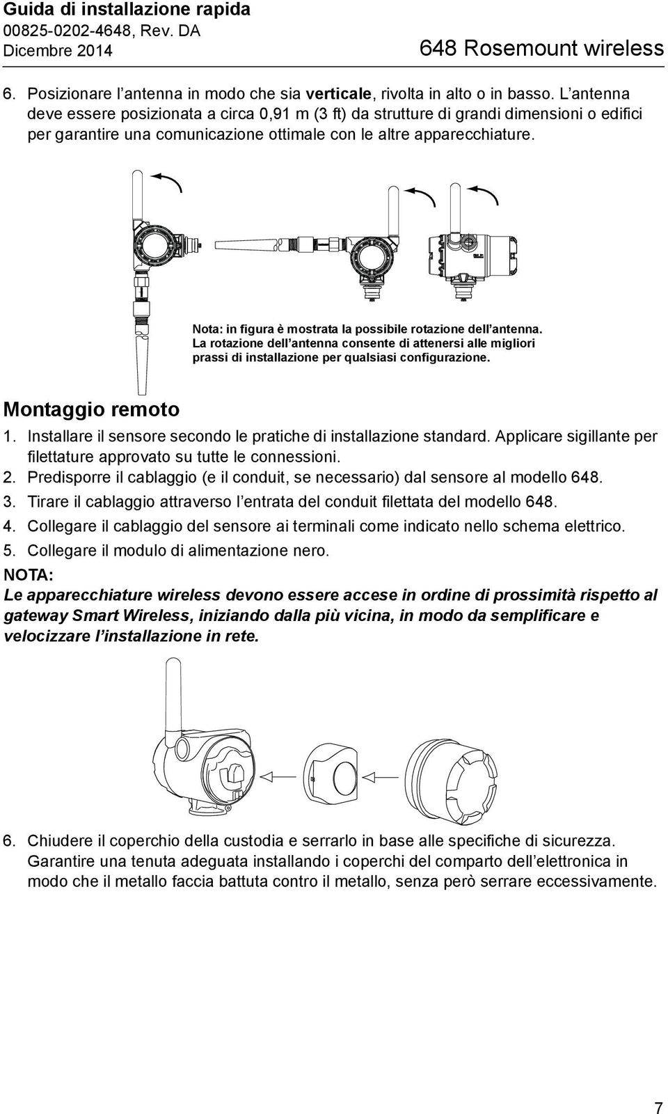 Possible antenna rotation shown. Antenna rotation allows for best installation practices in any configuration. Nota: in figura è mostrata la possibile rotazione dell antenna.