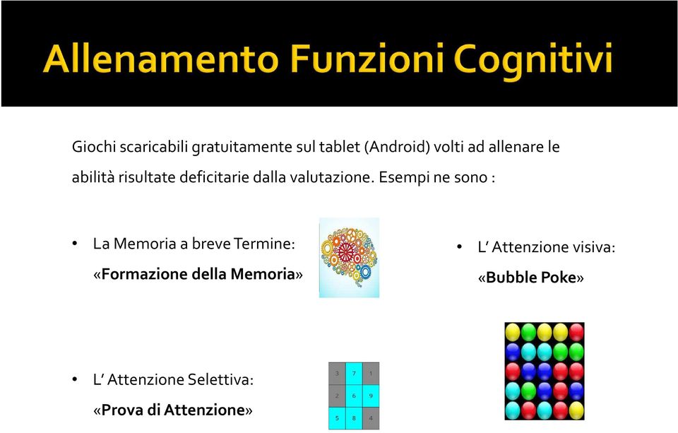 Esempi ne sono : La Memoria a breve Termine: «Formazione della