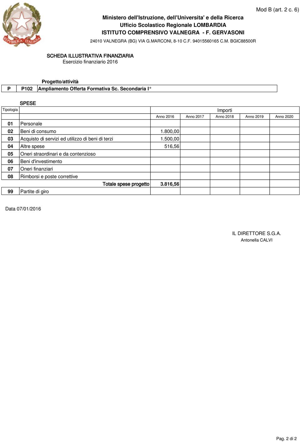 800,00 03 Acquisto di servizi ed utilizzo di beni di terzi 1.