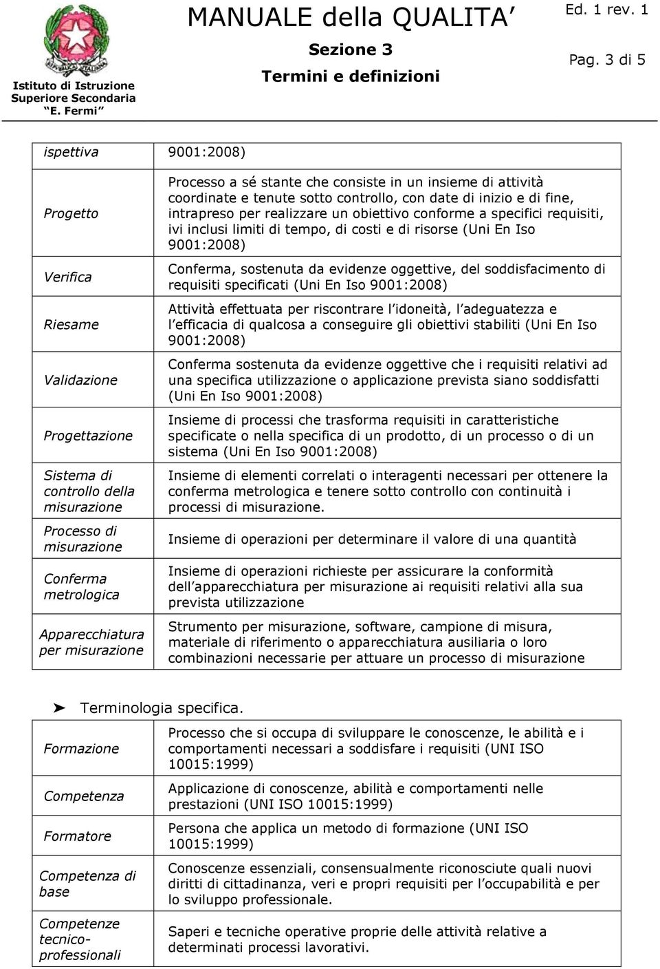 inclusi limiti di tempo, di costi e di risorse (Uni En Iso Conferma, sostenuta da evidenze oggettive, del soddisfacimento di requisiti specificati (Uni En Iso Attività effettuata per riscontrare l