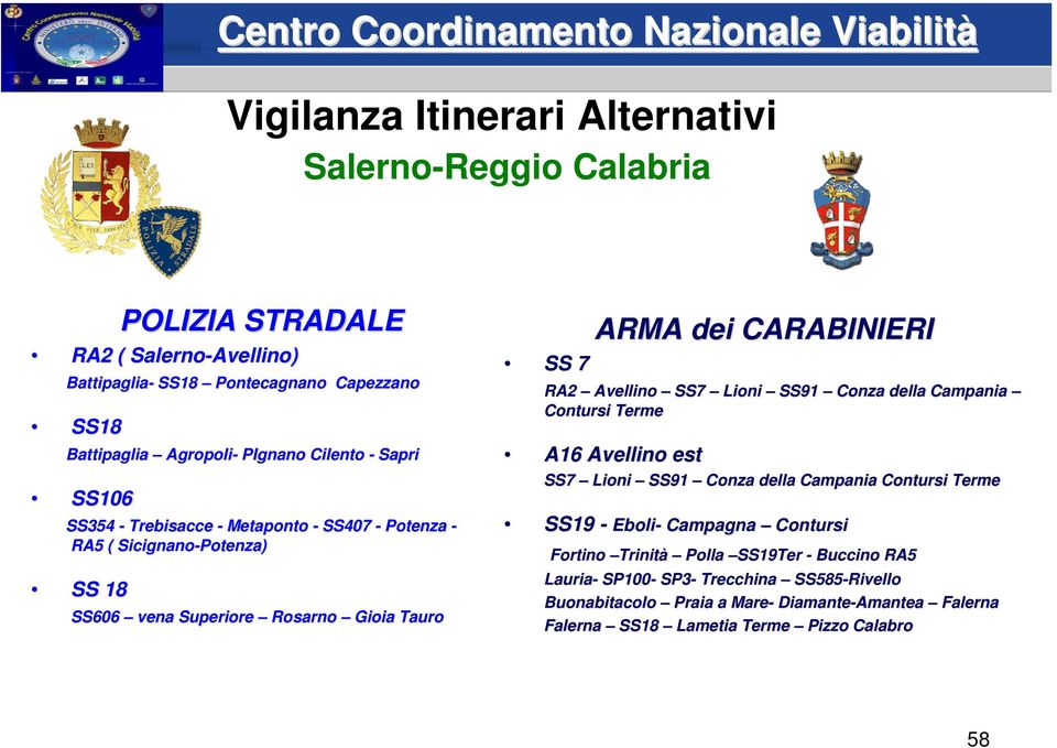 SS 7 RA2 Avellino SS7 Lioni SS91 Conza della Campania Contursi Terme A16 Avellino est SS7 Lioni SS91 Conza della Campania Contursi Terme SS19 - Eboli- Campagna Contursi