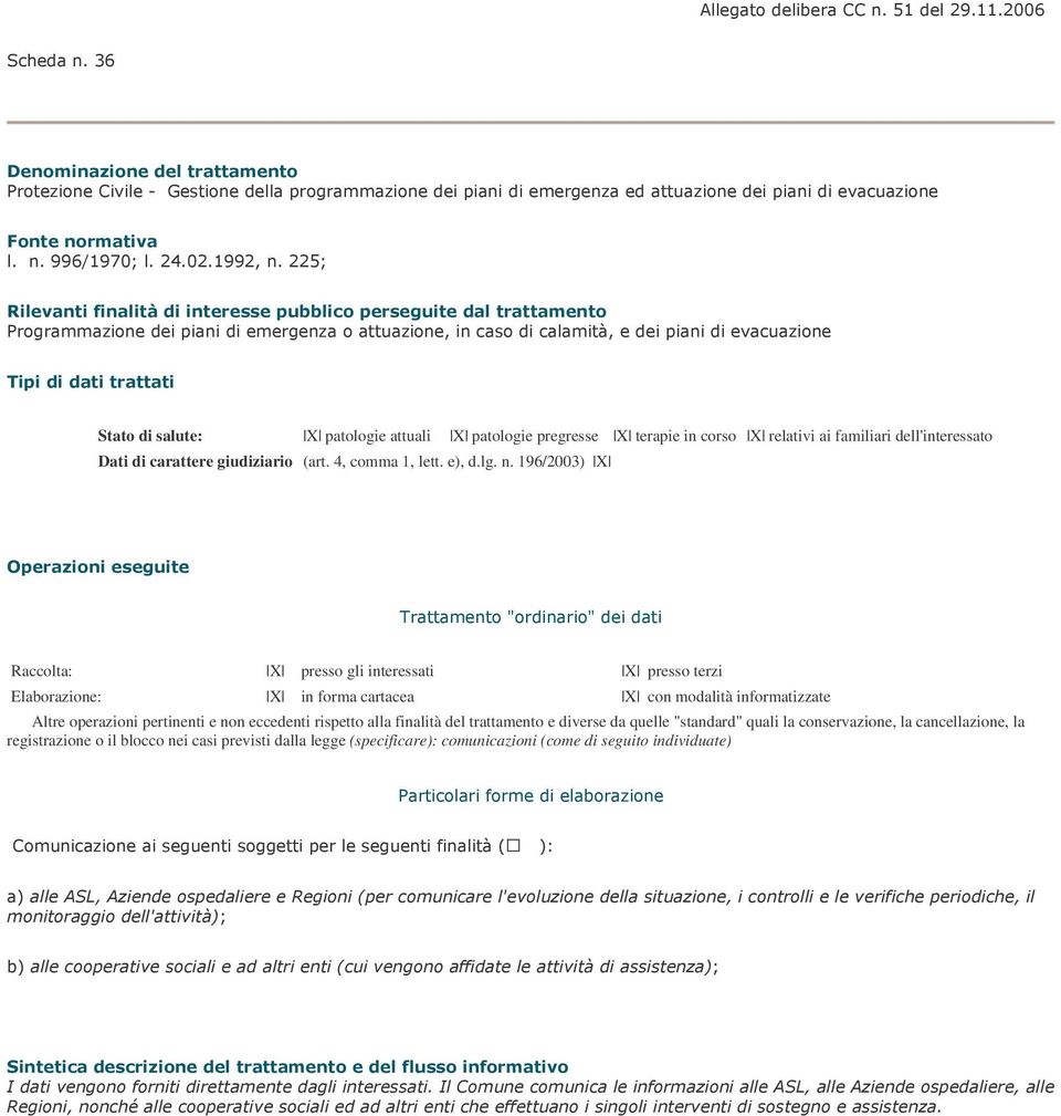 dell'interessato Altre operazioni pertinenti e non eccedenti rispetto alla finalità del trattamento e