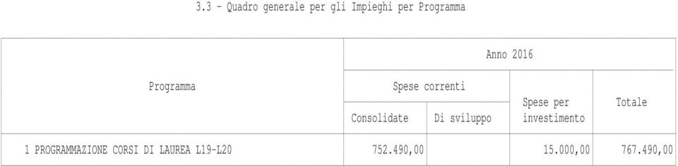 Consolidate Di sviluppo investimento Totale 1