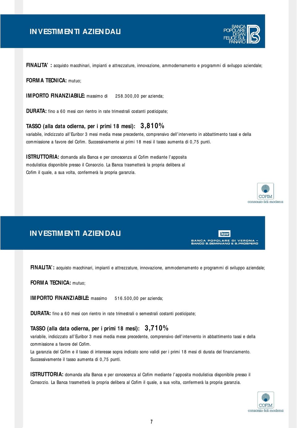 La Banca trasmetterà la propria delibera al Cofim il quale, a sua volta, confermerà la propria garanzia. 516.