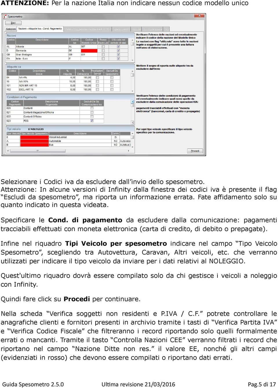 Fate affidamento solo su quanto indicato in questa videata. Specificare le Cond.