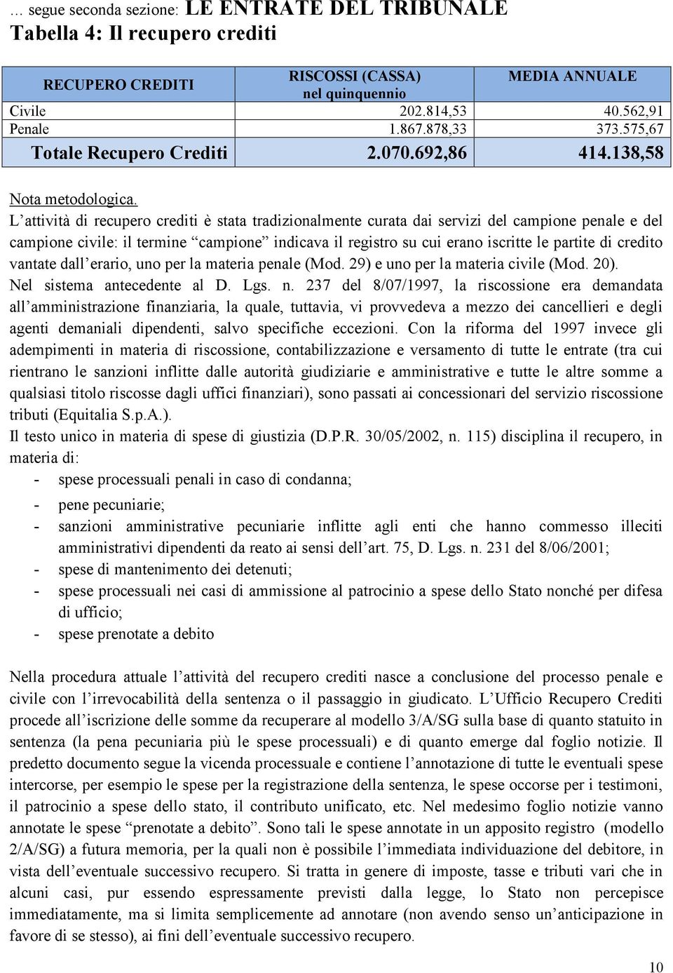 138,58 L attività di recupero crediti è stata tradizionalmente curata dai servizi del campione penale e del campione civile: il termine campione indicava il registro su cui erano iscritte le partite