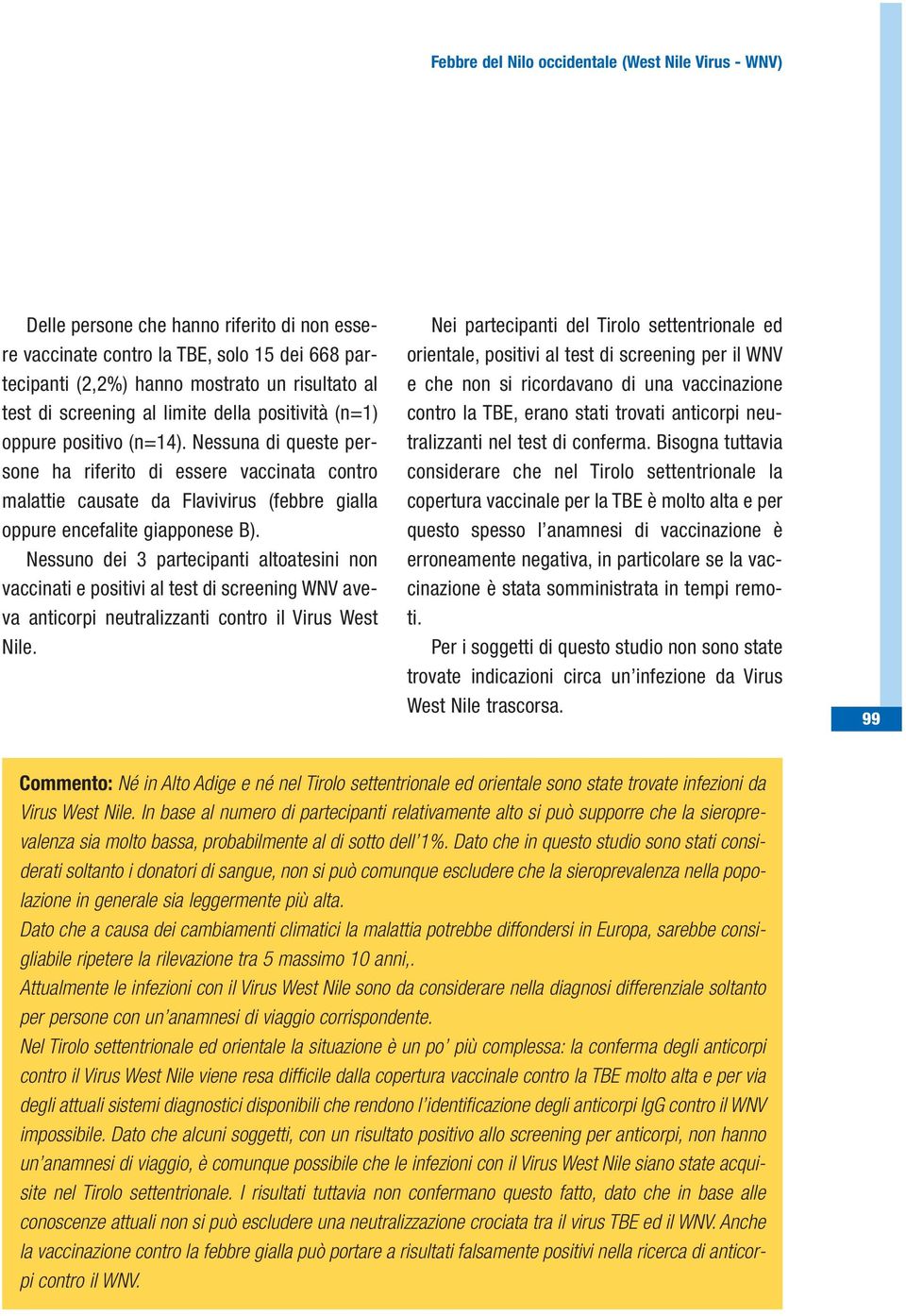 Nessuno dei 3 partecipanti altoatesini non vaccinati e positivi al test di screening WNV aveva anticorpi neutralizzanti contro il Virus West Nile.