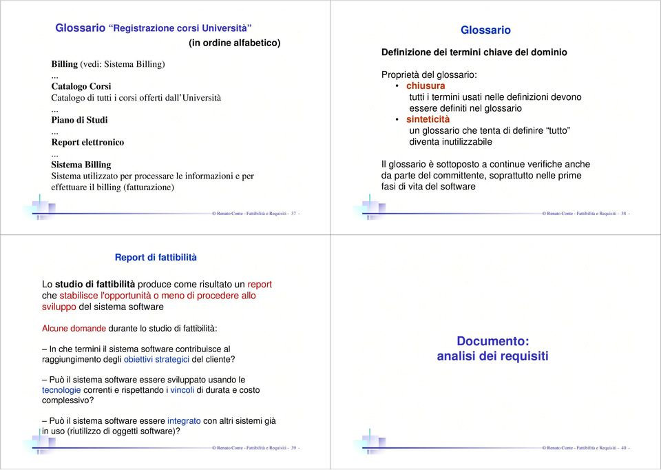 tutti i termini usati nelle definizioni devono essere definiti nel glossario sinteticità un glossario che tenta di definire tutto diventa inutilizzabile Il glossario è sottoposto a continue verifiche