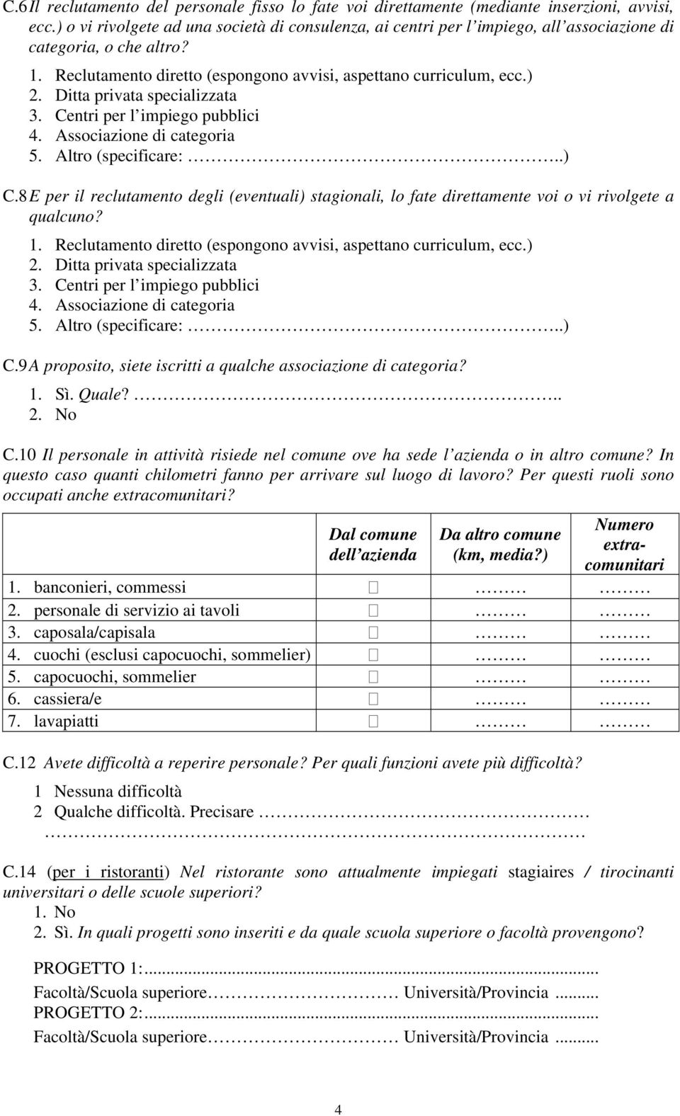 Ditta privata specializzata 3. Centri per l impiego pubblici 4. Associazione di categoria 5. Altro (specificare:..) C.