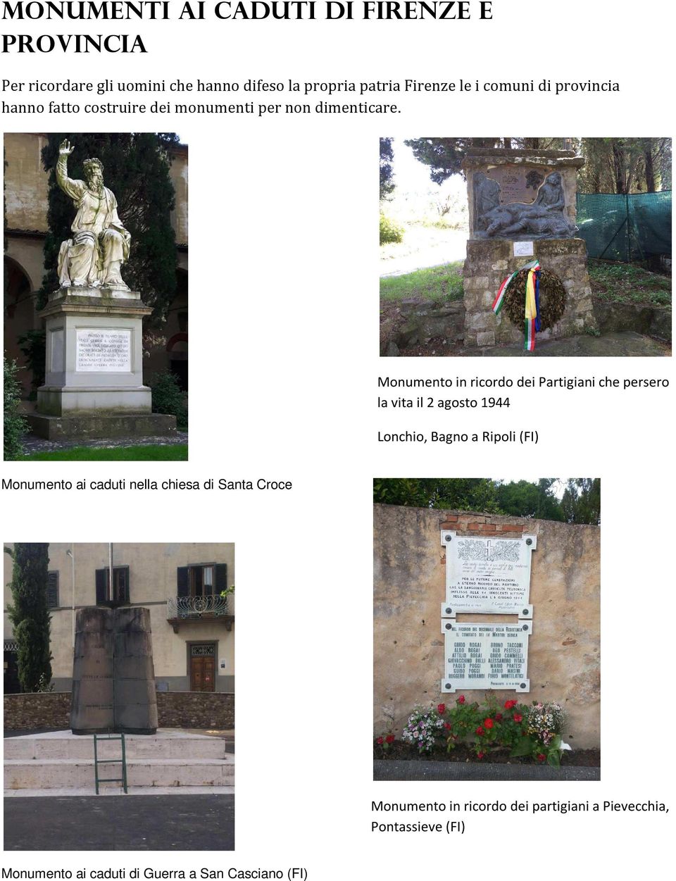 Monumento in ricordo dei Partigiani che persero la vita il 2 agosto 1944 Lonchio, Bagno a Ripoli (FI) Monumento ai