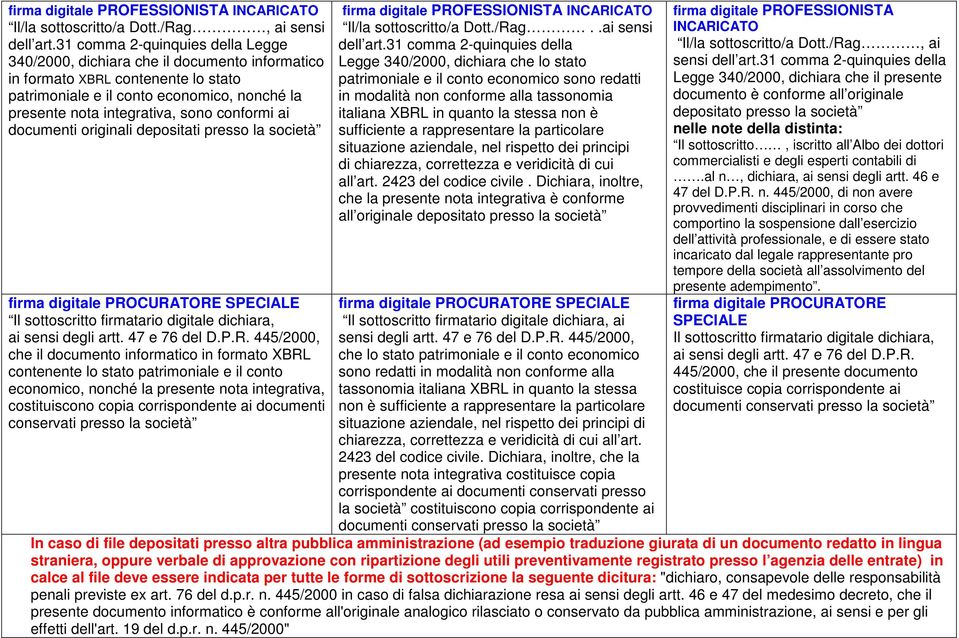 conformi ai documenti originali depositati presso la società firma digitale PRO