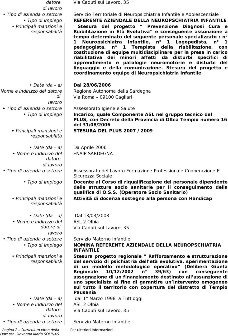 Neuropsichiatra Infantile, n 1 Logopedista, n 1 pedagogista, n 1 Terapista della riabilitazione, con costituzione di equipe multidisciplinare per la presa in carico riabilitativa dei minori affetti