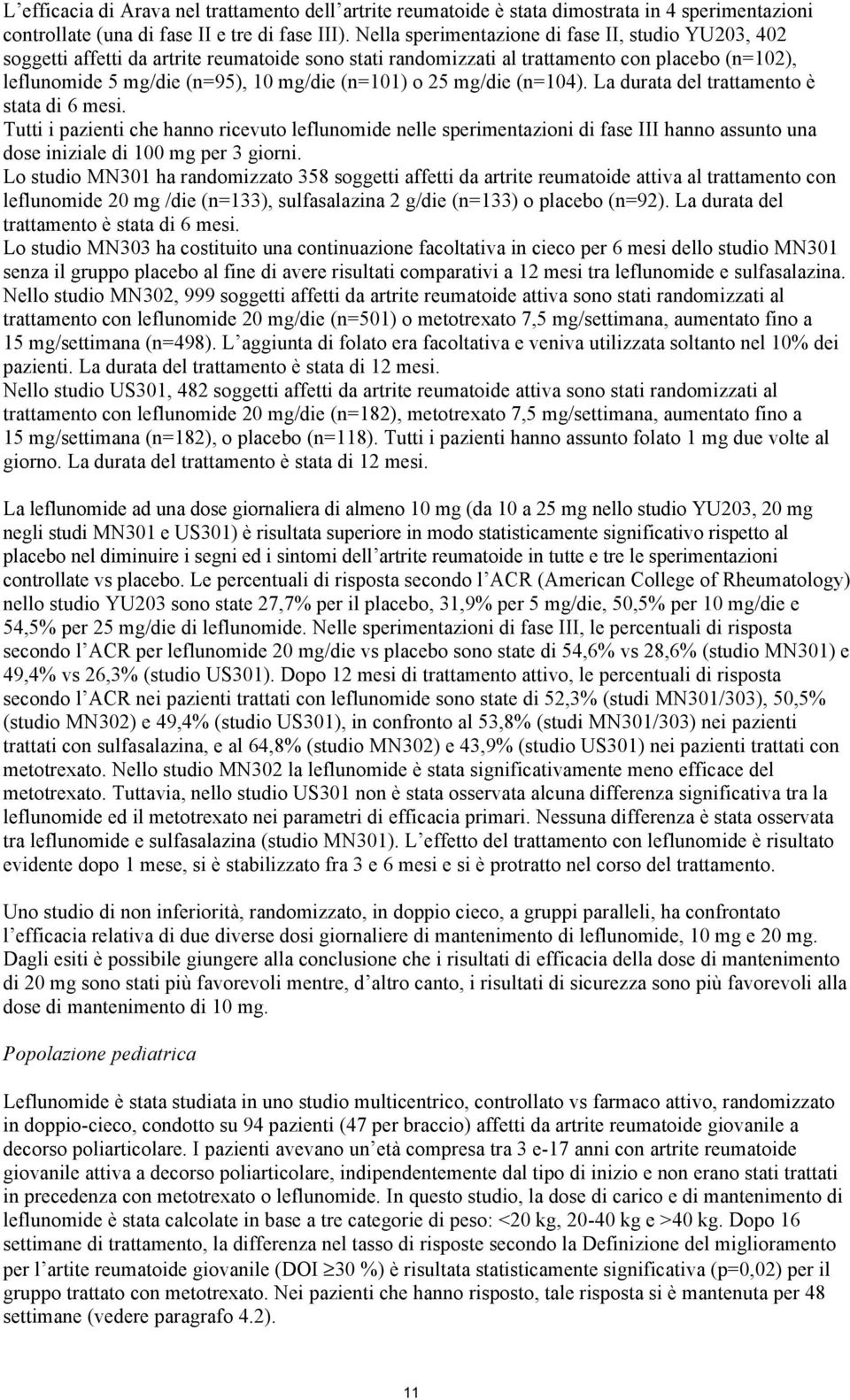 25 mg/die (n=104). La durata del trattamento è stata di 6 mesi.