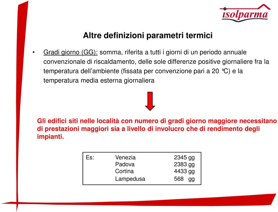 la temperatura media esterna giornaliera Gli edifici siti nelle località con numero di gradi giorno maggiore necessitano di