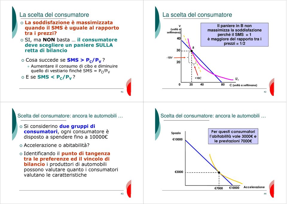 maggiore del rapporto tra i prezzi = / osa succede se SMS > P /P? Aumentare il consumo di cibo e diminuire quello di vestiario finché SMS = P /P E se SMS < P /P?