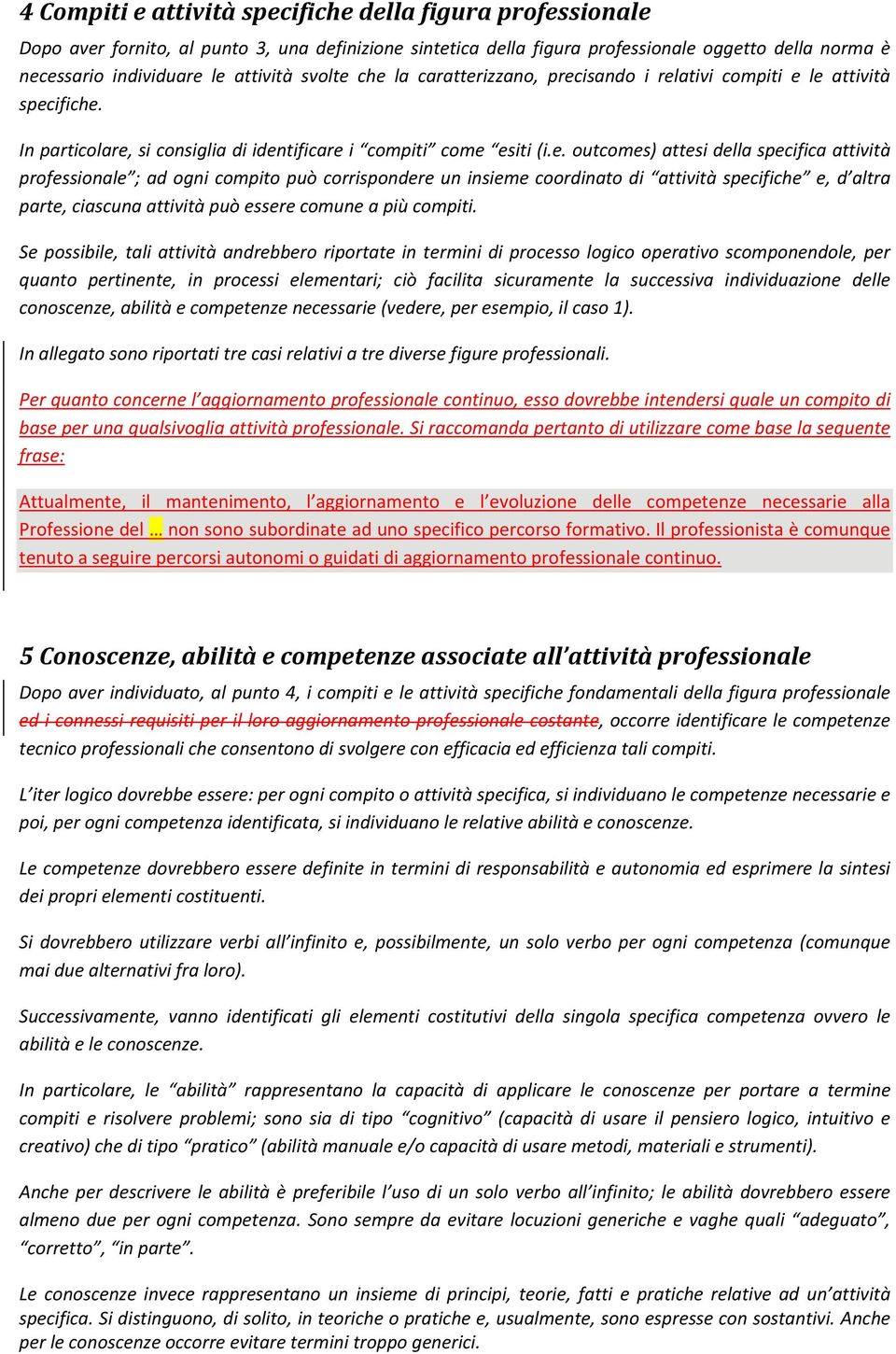 che la caratterizzano, precisando i relativi compiti e le attività specifiche. In particolare, si consiglia di identificare i compiti come esiti (i.e. outcomes) attesi della specifica attività