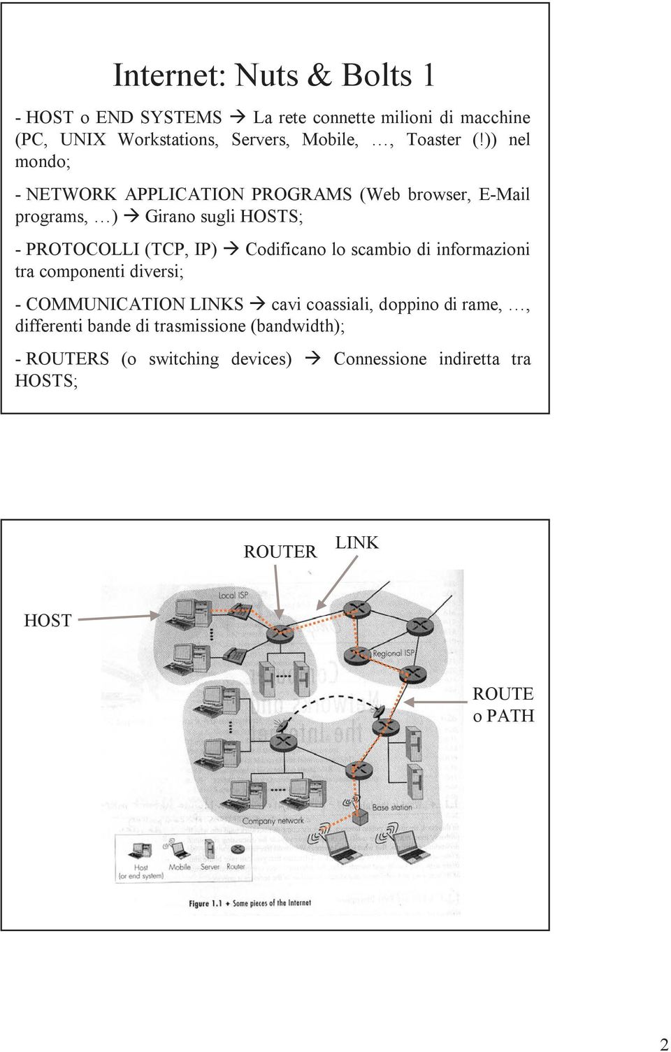 )) nel mondo; - NETWORK APPLICATION PROGRAMS (Web browser, E-Mail programs, ) Girano sugli HOSTS; - PROTOCOLLI (TCP, IP)