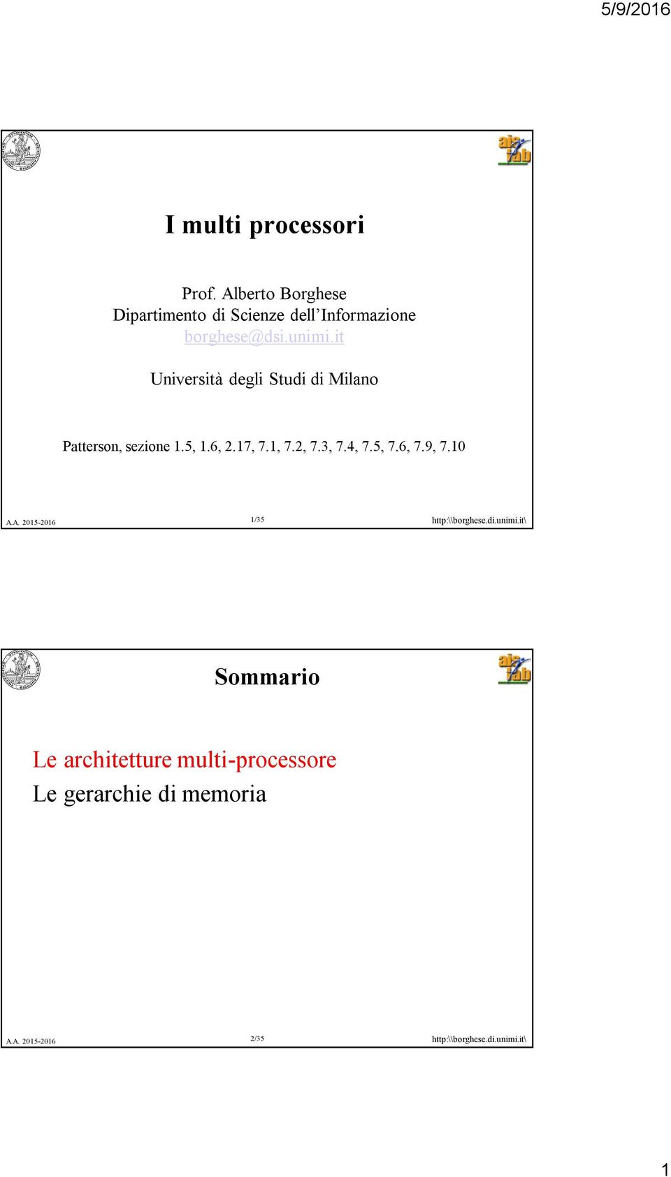 unimi.it Università degli Studi di Milano Patterson, sezione 1.5, 1.6, 2.