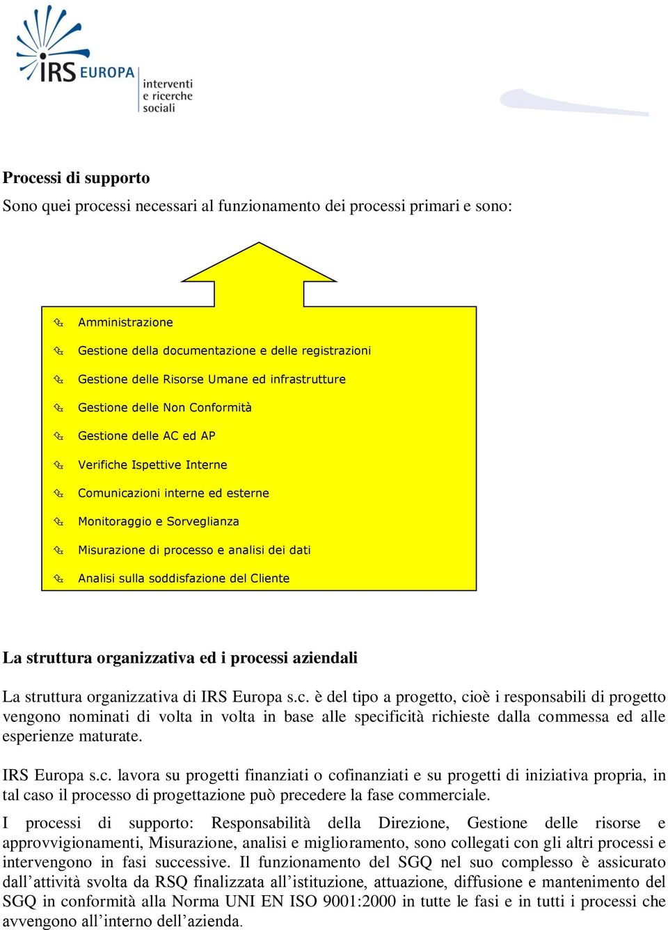 dati Analisi sulla soddisfazione del Cliente La struttura organizzativa ed i proce