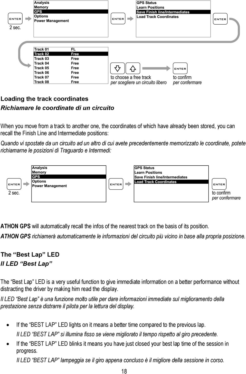 automatically recall the infos of the nearest track on the basis of its position. ATHON GPS richiamerà automaticamente le informazioni del circuito più vicino in base alla propria posizione.