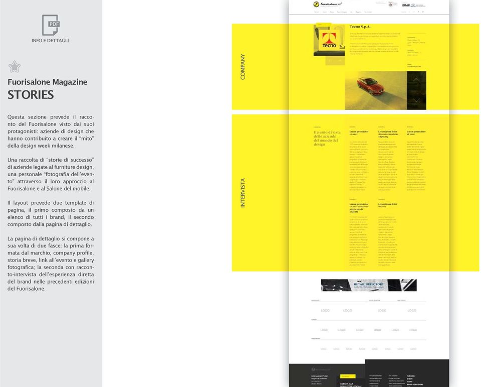 Il layout prevede due template di pagina, il primo composto da un elenco di tutti i brand, il secondo composto dalla pagina di dettaglio.