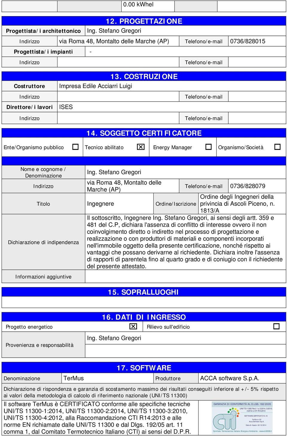 COSTRUZIONE Impresa Edile Acciarri Luigi Telefono/e-mail Telefono/e-mail 14.