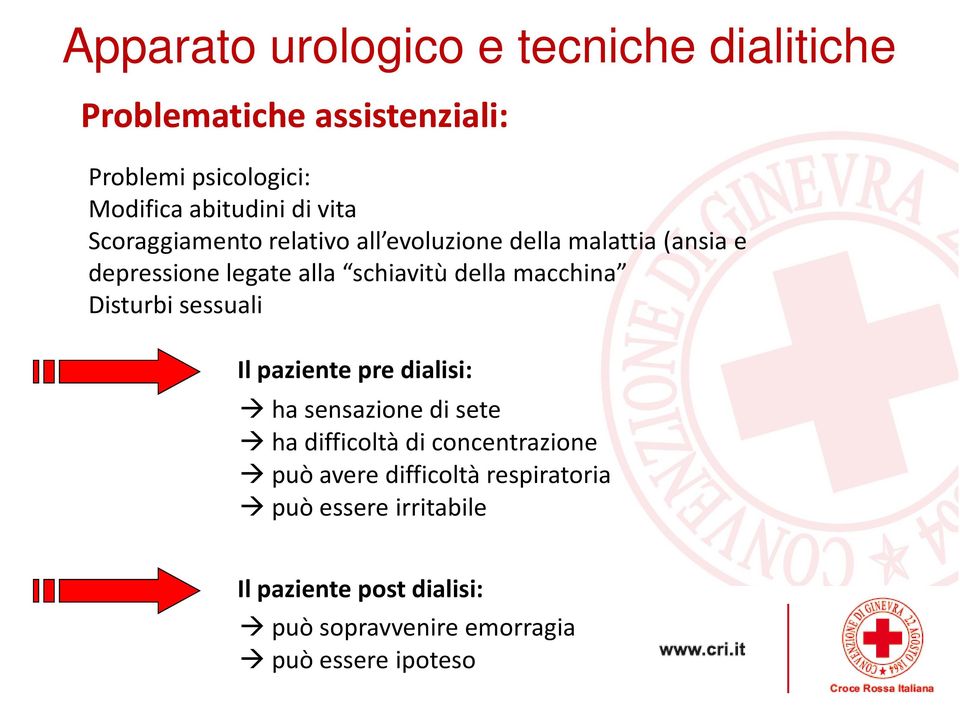 macchina Disturbi sessuali Il paziente pre dialisi: ha sensazione di sete ha difficoltà di concentrazione può