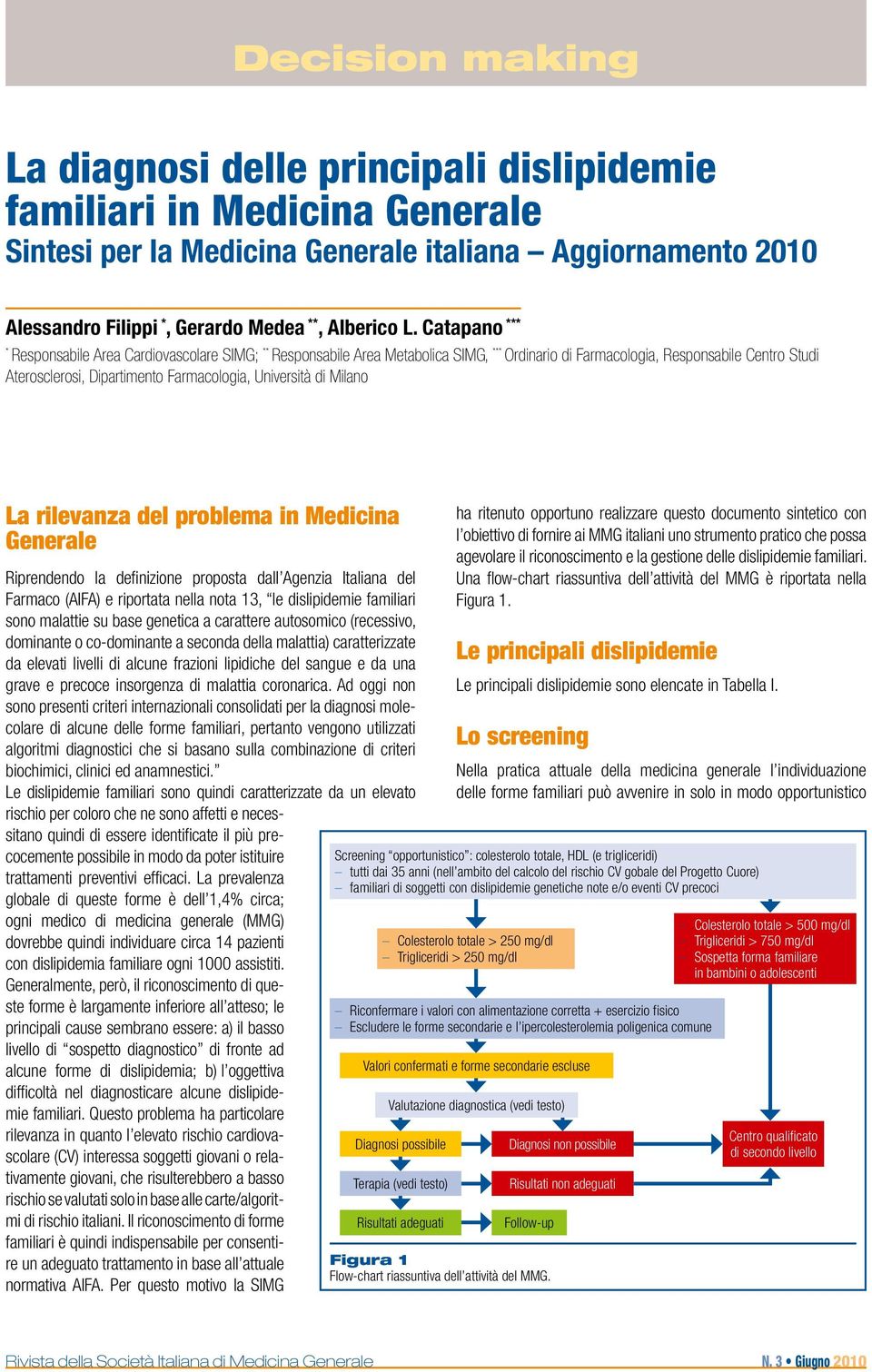 Università di Milano La rilevanza del problema in Medicina Generale Riprendendo la definizione proposta dall Agenzia Italiana del Farmaco (AIFA) e riportata nella nota 13, le dislipidemie familiari