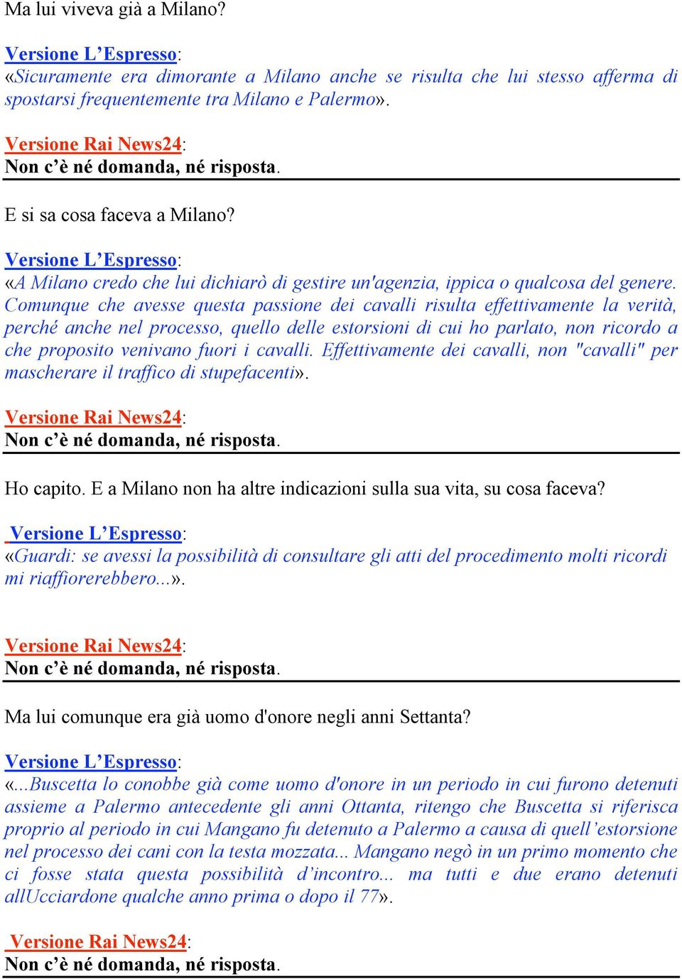 Comunque che avesse questa passione dei cavalli risulta effettivamente la verità, perché anche nel processo, quello delle estorsioni di cui ho parlato, non ricordo a che proposito venivano fuori i