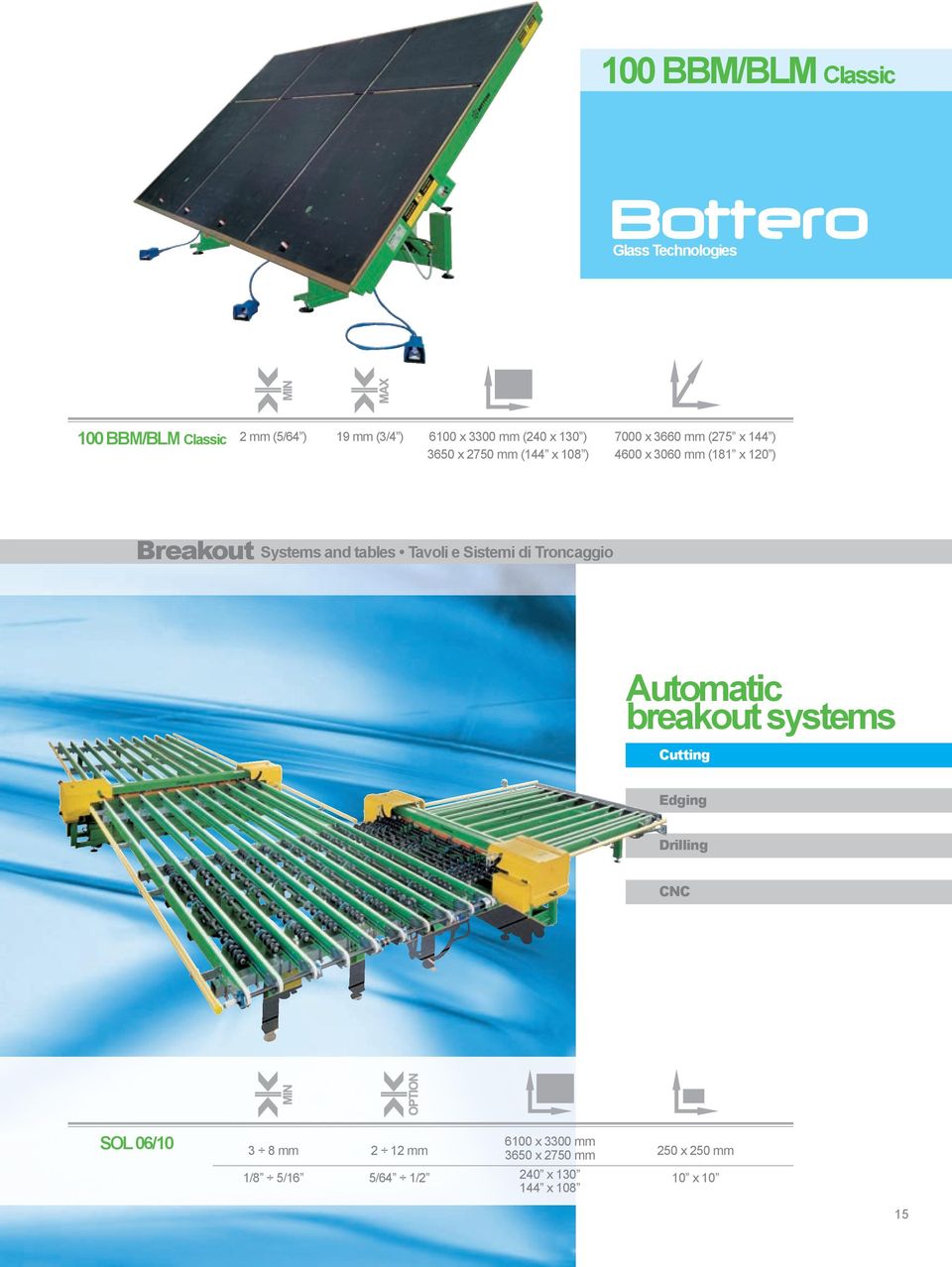 Systems and tables Tavoli e Sistemi di Troncaggio Automatic breakout systems Cutting Edging Drilling CNC