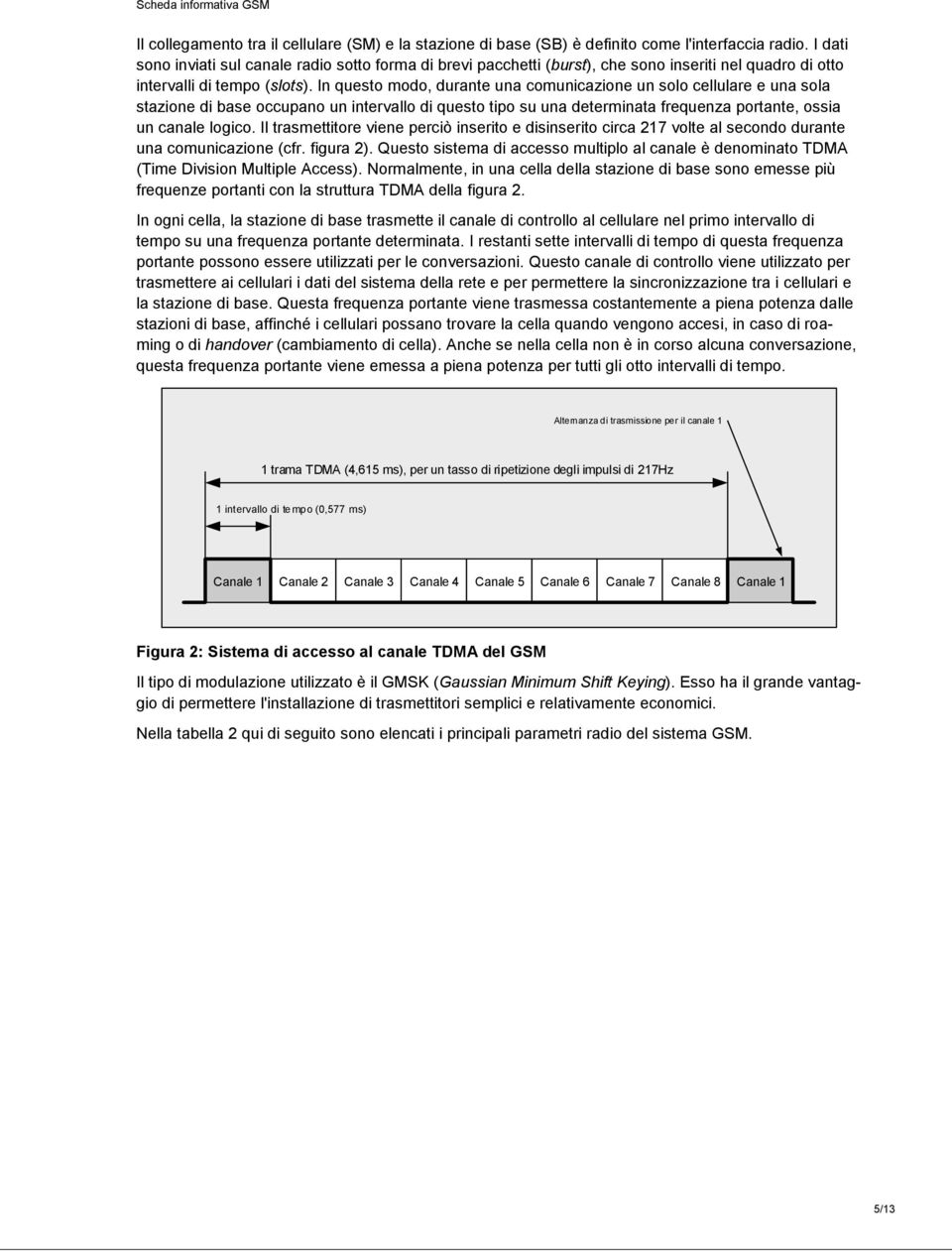 In questo modo, durante una comunicazione un solo cellulare e una sola stazione di base occupano un intervallo di questo tipo su una determinata frequenza portante, ossia un canale logico.