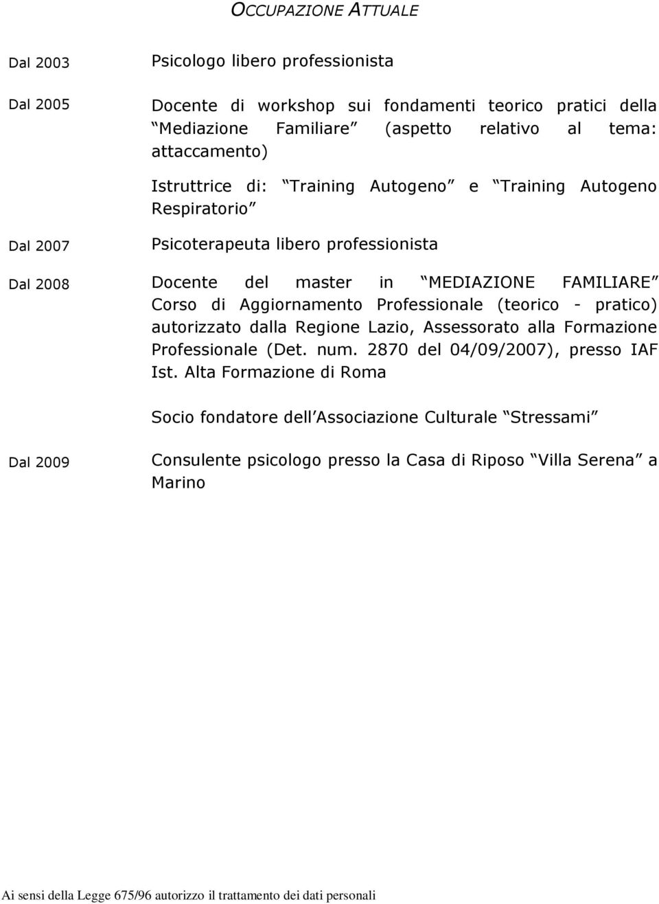 Professionale (teorico - pratico) autorizzato dalla Regione Lazio, Assessorato alla Formazione Professionale (Det. num. 2870 del 04/09/2007), presso IAF Ist.
