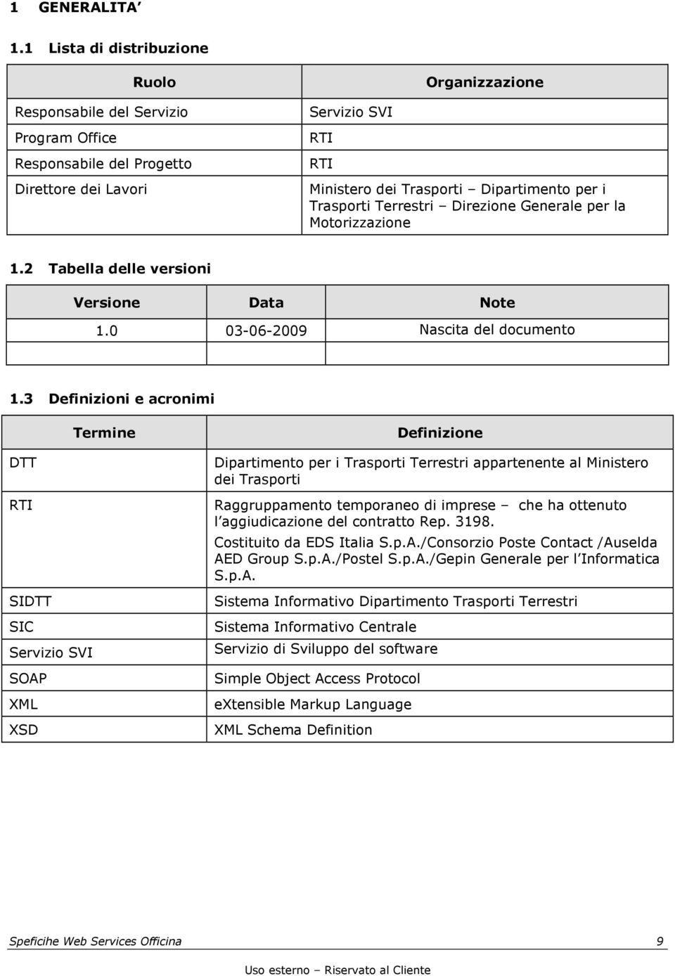 Trasporti Terrestri Direzione Generale per la Motorizzazione 1.2 Tabella delle versioni Versione Data Note 1.0 03-06-2009 Nascita del documento 1.