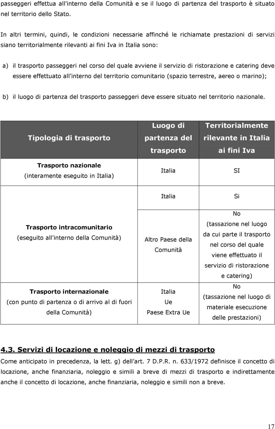 quale avviene il servizio di ristorazione e catering deve essere effettuato all interno del territorio comunitario (spazio terrestre, aereo o marino); b) il luogo di partenza del trasporto passeggeri