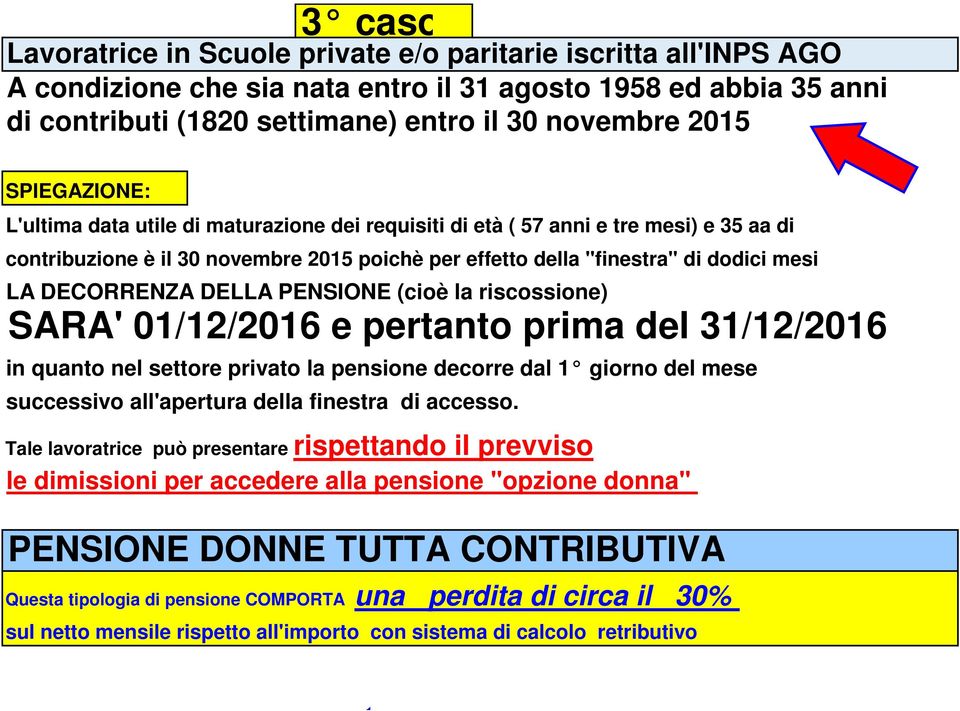 DECORRENZA DELLA PENSIONE (cioè la riscossione) SARA' 01/12/2016 e pertanto prima del 31/12/2016 in quanto nel settore privato la pensione decorre dal 1 giorno del mese successivo all'apertura della