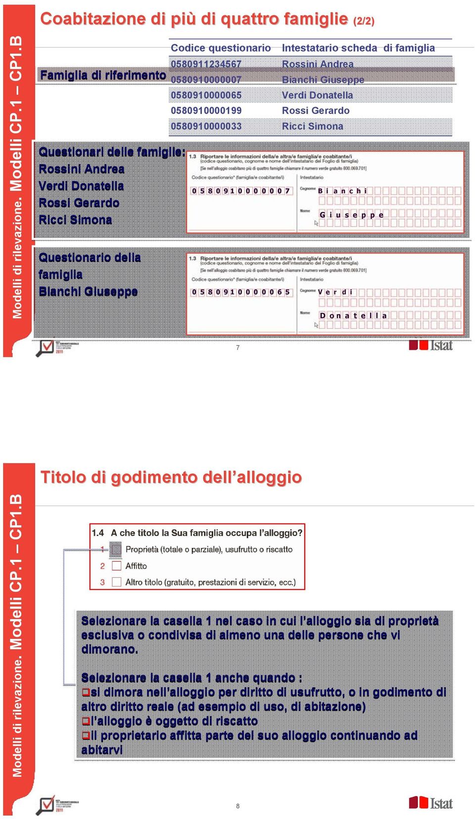 i u s e p p e Questionario della famiglia Bianchi Giuseppe 0 5 8 0 9 1 0 0 0 0 0 6 5 V e r d i D o n a t e l l a 7 Titolo di godimento dell alloggio Selezionare la casella 1 nel caso in cui l